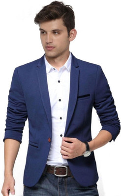 TRULYFAB Solid Single Breasted Party Men Blazer(Blue)