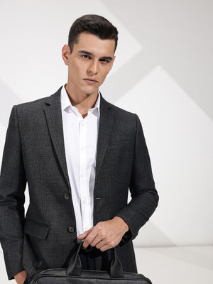 INVICTUS Checkered Single Breasted Formal Men Blazer(Blue)