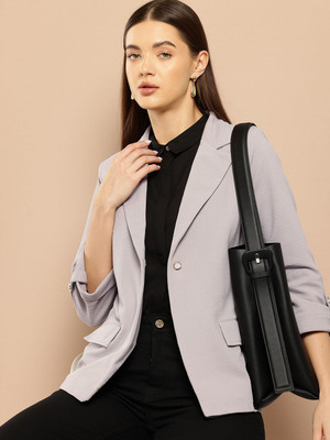 CHEMISTRY Solid Single Breasted Formal Women Blazer(Grey)