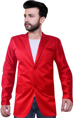 Click One Solid Single Breasted Casual Men Blazer(Red)