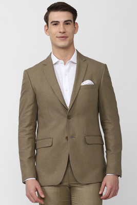 PETER ENGLAND Solid Single Breasted Formal Men Blazer(Brown)