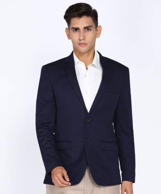 PARK AVENUE Self Design Single Breasted Formal Men Blazer(Dark Blue)