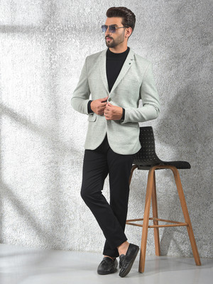 CRIMSOUNE CLUB Solid Single Breasted Casual Men Blazer(Green)