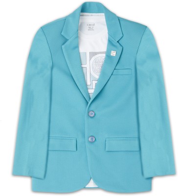 CAVIO Solid Single Breasted Party Boys Blazer(Blue)