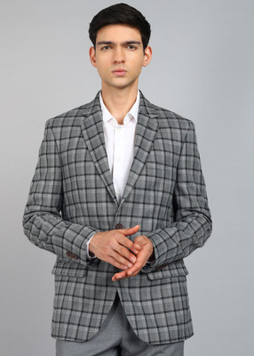 PARK AVENUE Checkered Single Breasted Formal Men Blazer(Grey)