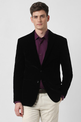 PETER ENGLAND Solid Single Breasted Formal Men Blazer(Black)
