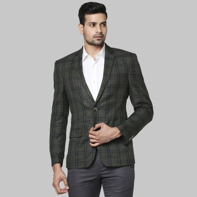 PARK AVENUE Checkered Single Breasted Formal Men Blazer(Green)