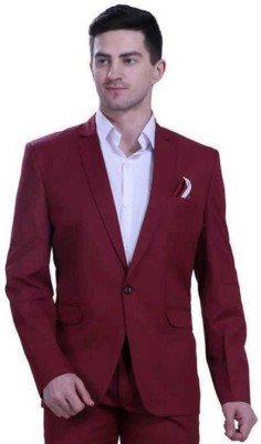 Darbar inn Solid Single Breasted Casual Men Blazer(Maroon)