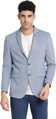 TURTLE Self Design Double Breasted Festive & Wedding Men Blazer(Blue)