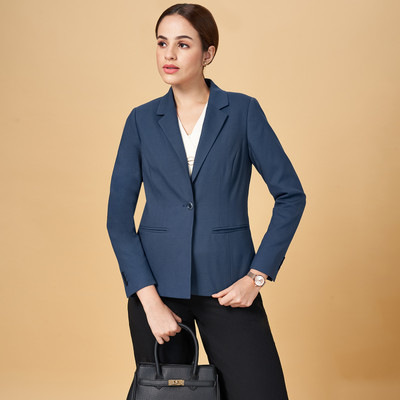 Annabelle by Pantaloons Solid Single Breasted Formal Women Blazer(Blue)