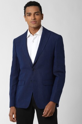 PETER ENGLAND Self Design Single Breasted Formal Men Blazer(Dark Blue)