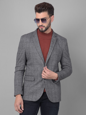 CRIMSOUNE CLUB Checkered Single Breasted Casual Men Blazer(Grey)
