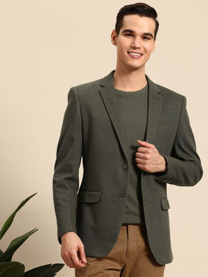 Mast & Harbour Solid Single Breasted Casual Men Blazer(Green)