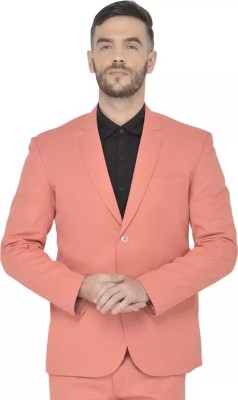 Mans Fab Solid Single Breasted Festive & Wedding Men Blazer(Pink)