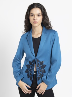 SHAYE Solid Single Breasted Casual Women Blazer(Blue)