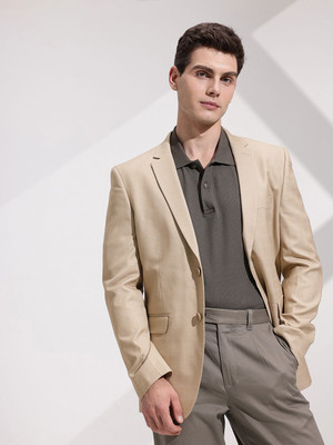 INVICTUS Solid Double Breasted Formal Men Blazer(Beige)