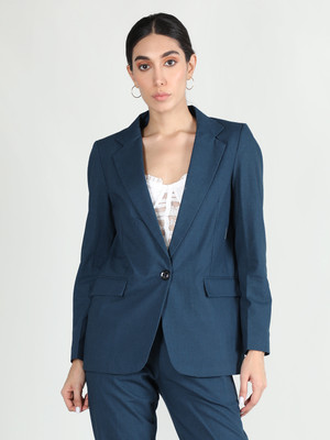 DLANXA Solid Single Breasted Formal Women Blazer(Blue)