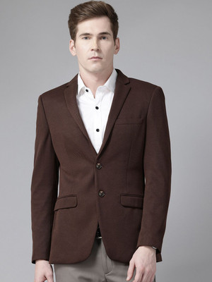 PARK AVENUE Self Design Single Breasted Formal Men Blazer(Brown)