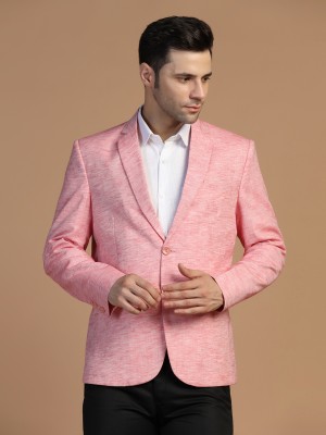 TAHVO Solid Single Breasted Party Men Blazer(Pink)