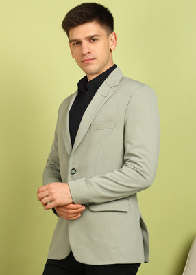 FUBAR Solid Single Breasted Formal Men Blazer(Light Green)