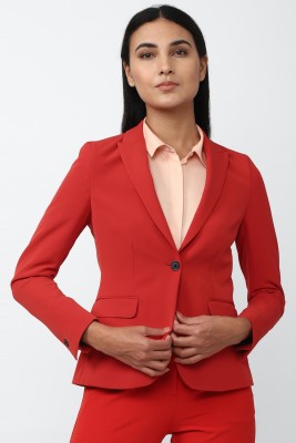 VAN HEUSEN Solid Single Breasted Formal Women Blazer(Red)