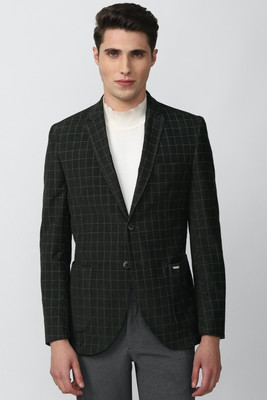 VAN HEUSEN Checkered Single Breasted Formal Men Blazer(Black)