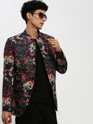 SHOWOFFFF Printed Bandhgala Party Men Blazer(Black)