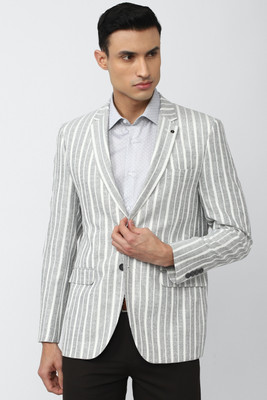 VAN HEUSEN Striped Single Breasted Casual Men Blazer(Grey)