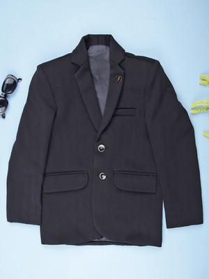 V-MART Solid Single Breasted Party Boys Blazer(Black)