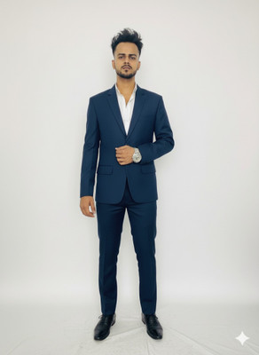 RKTEXTILE Self Design Mandarin Casual, Formal, Party, Festive & Wedding Men Blazer(Blue)