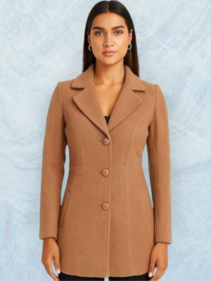 TROO BLUE Solid Double Breasted Casual Women Blazer(Brown)