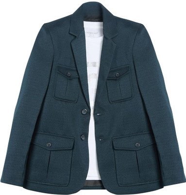 Charchit Solid Single Breasted Party Boys Blazer(Dark Blue)