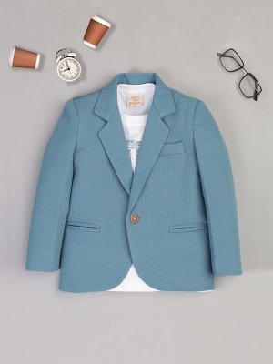 Ridokidz Solid Single Breasted Casual Boys Blazer(Light Blue)