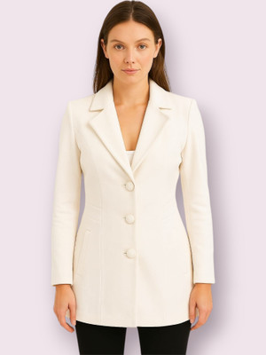 Pepzo Solid Double Breasted Casual Women Blazer(White)