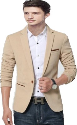 Darbar In Solid Single Breasted Casual, Festive & Wedding Men Blazer(Beige)