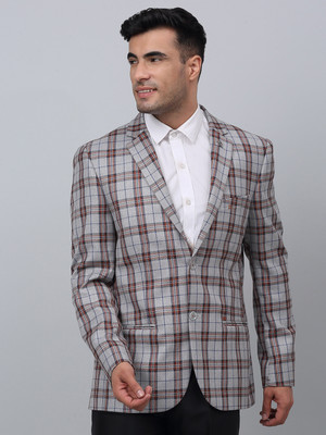 CANTABIL Checkered Single Breasted Formal Men Blazer(Grey)