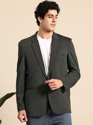 Mast & Harbour Solid Single Breasted Casual Men Blazer(Green)