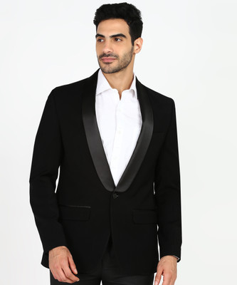 PARK AVENUE Solid Single Breasted Formal Men Blazer(Black)