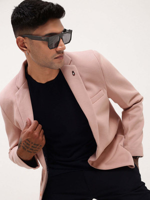 SHOWOFFFF Solid Single Breasted Casual Men Blazer(Pink)