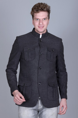 Hood Culture Self Design Single Breasted Casual Men Blazer(Grey)