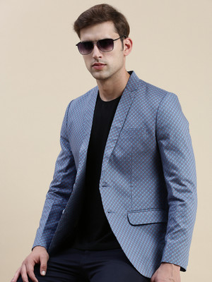 SHOWOFFFF Printed Single Breasted Casual Men Blazer(Blue)