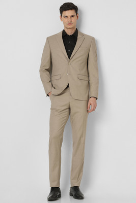PETER ENGLAND Checkered Tuxedo Style Formal Men Blazer(Beige)