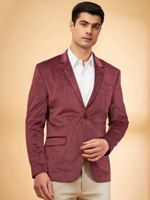 DENNISON Solid Single Breasted Casual Men Blazer(Maroon)