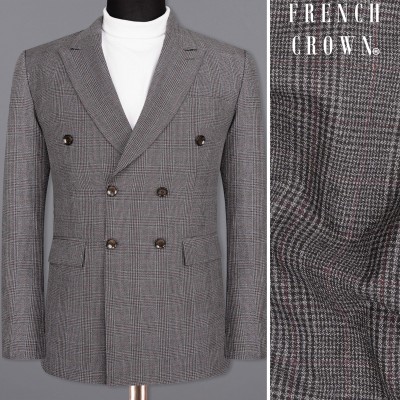 french crown Solid Double Breasted Festive & Wedding, Party Men Blazer(Grey)