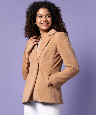 CAMPUS SUTRA Solid Single Breasted Casual Women Blazer(Beige)