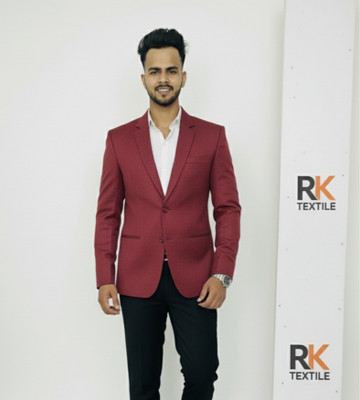 RKTEXTILE Self Design Single Breasted Casual Men Blazer(Maroon)
