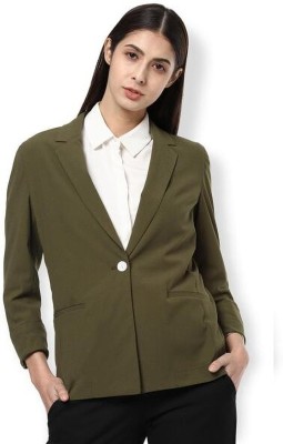 PP TRENDS Solid Single Breasted Casual Women Blazer(Green)