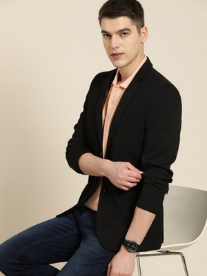 PP Vastram Solid Single Breasted Formal Men Blazer(Black)