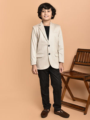 PRINT CULTR Solid Single Breasted Party Boys Blazer(Beige)