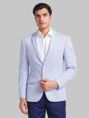 PARK AVENUE Striped Single Breasted Casual Men Blazer(Blue)